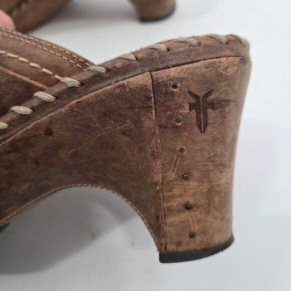 Frye Charlotte Ring Harness Brown Leather Heeled Mule Clogs Women's 9 M - Picture 5 of 9